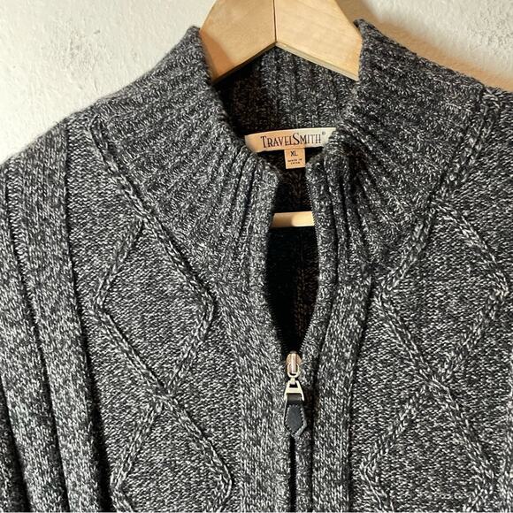 TravelSmith Mens Full Zip Wool Blend Cable Knit Sweater Cardigan Black XL - Picture 5 of 6